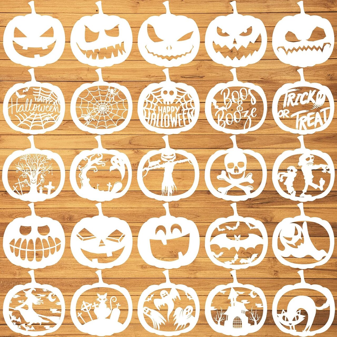 25 Pieces 7.9 Inch Halloween Pumpkin Stencils Reusable Pumpkin